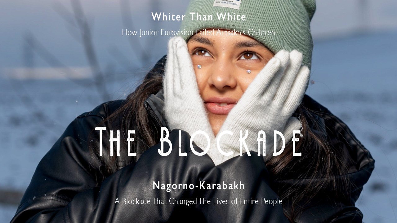 Film poster for The Blockade: a girl in a green hat cups her face in white gloves