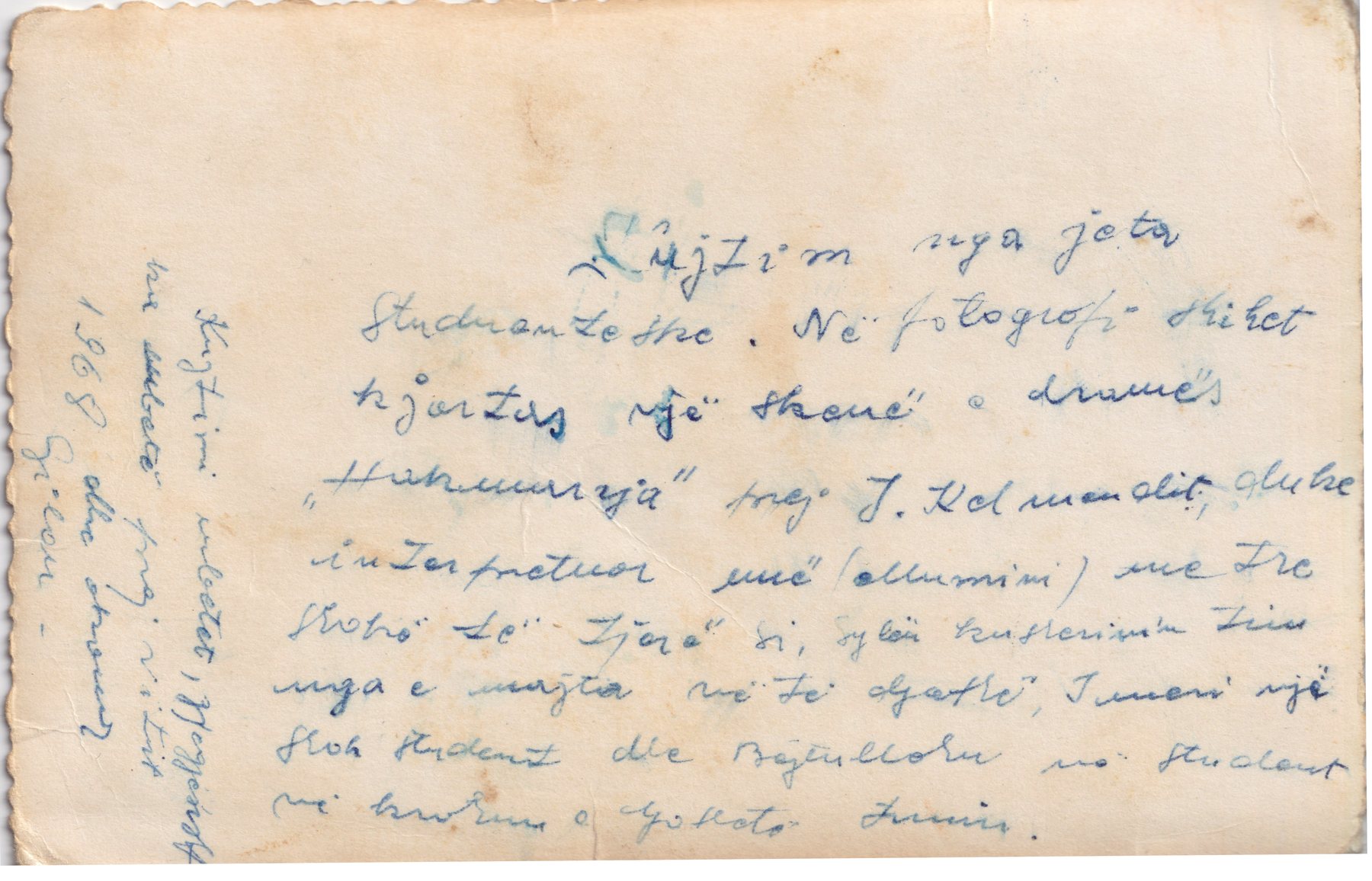 Handwritten Albanian dedication on the back of a photograph